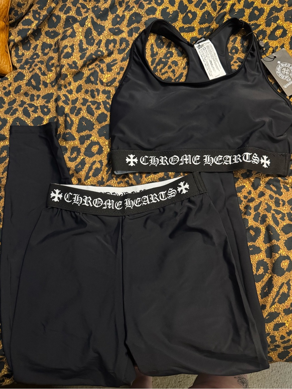 Chrome Hearts Black and White Logo Active Outfit- Leggings and Sports crop top